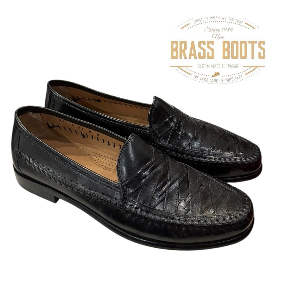 New Brass Boot Men’s Black Leather Slip-on Dress Loafers 8